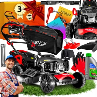 Benzínová, naftová kosačka - Benzínová kosačka Venom s košom, objem 196 cm³. kôš 62 l, šírka kosenia 51 cm + 2 ďalšie produkty